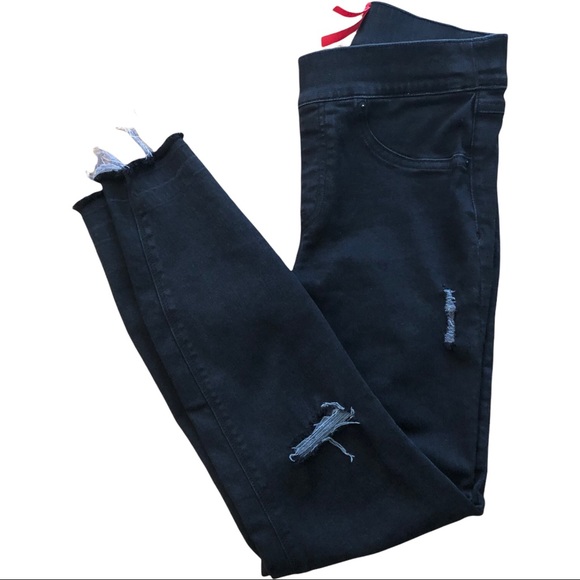 Spanx Black Distressed Skinny Jeans Jeggings Raw Edge Small - Picture 3 of 13